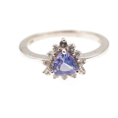 Chuck Clemency 925 Sterling Silver Real Tanzanite & White Topaz Ring Size 7