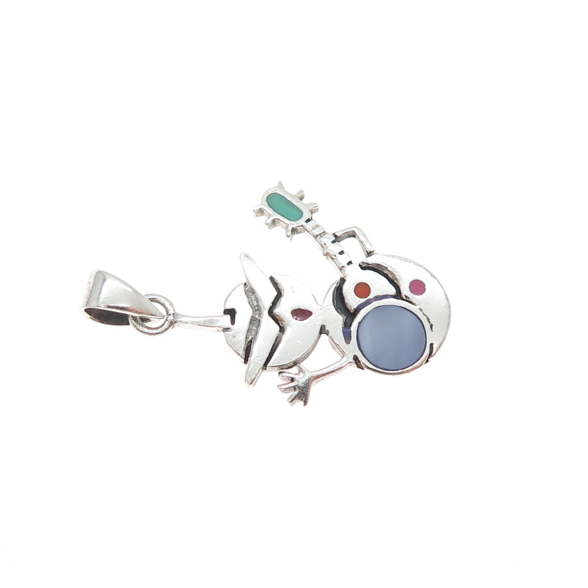 925 Sterling Silver Vintage Enamel Snowman Guitar Musician Charm Pendant