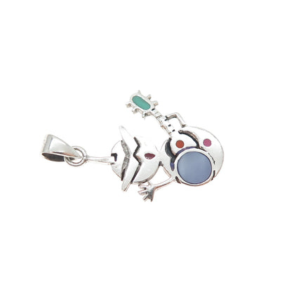 925 Sterling Silver Vintage Enamel Snowman Guitar Musician Charm Pendant