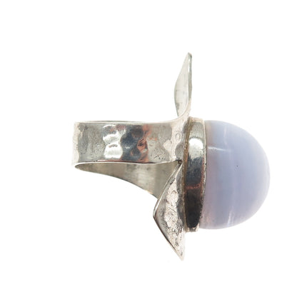 JAY KING DESERT ROSE Sterling Silver Vintage Lace Agate Hammered Ring Size 7.25