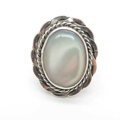 Old Pawn 925 Sterling Silver Vintage Southwestern MOP Braided Ring Size 4.75