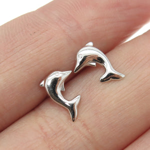 925 Sterling Silver Friendly Dolphin Stud Earrings