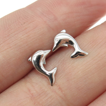 925 Sterling Silver Friendly Dolphin Stud Earrings