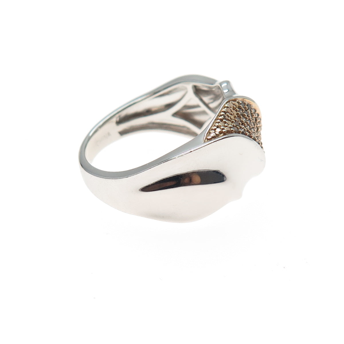 925 Sterling Silver 2-Tone Real Round-Cut Diamond Modernist Wavy Ring Size 8