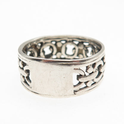 925 Sterling Silver Vintage Chain Link Oxidized Band Ring Size 12.25