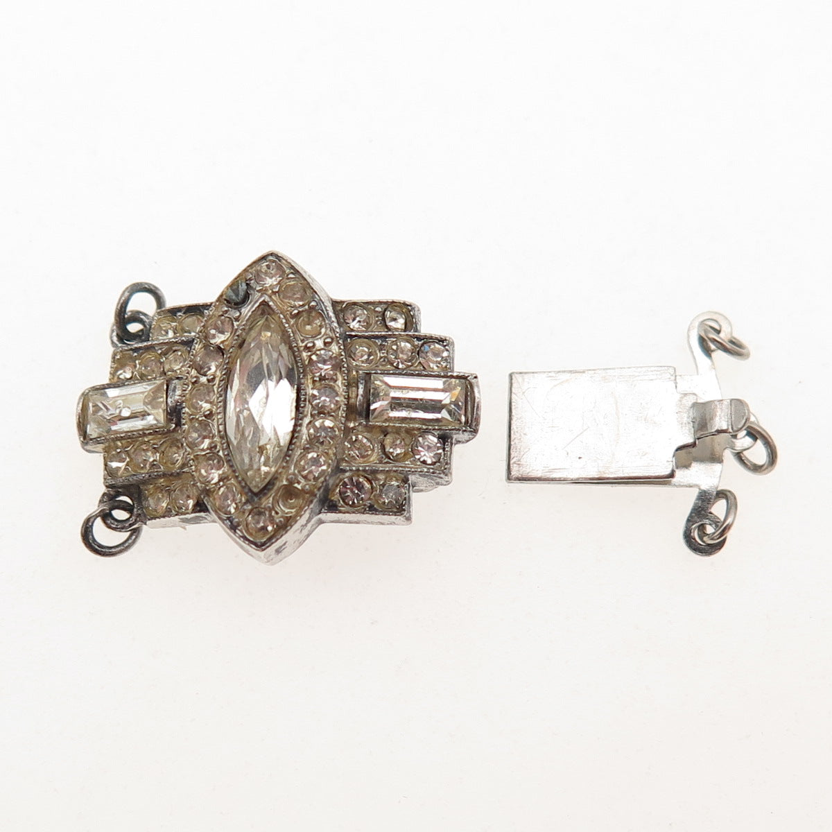 925 Sterling Antique Rhinestone Bracelet / Necklace Box Lock (missing 3 stones)