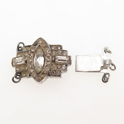 925 Sterling Antique Rhinestone Bracelet / Necklace Box Lock (missing 3 stones)