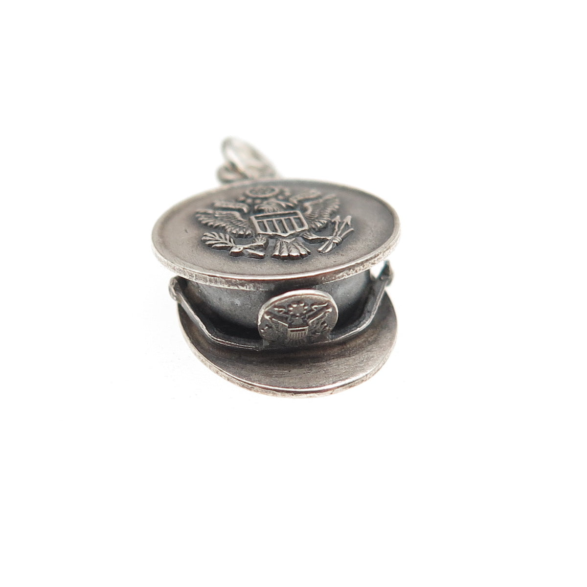 925 Sterling Silver Antique WWII US Army Service Hat 3D Mini Charm Pendant