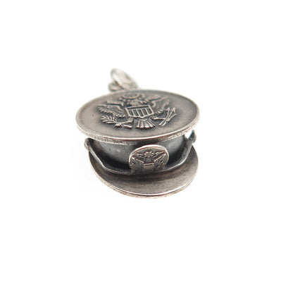 925 Sterling Silver Antique WWII US Army Service Hat 3D Mini Charm Pendant