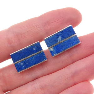 925 Sterling Silver Vintage Mexico Lapis Modernist Handcrafted Cufflinks