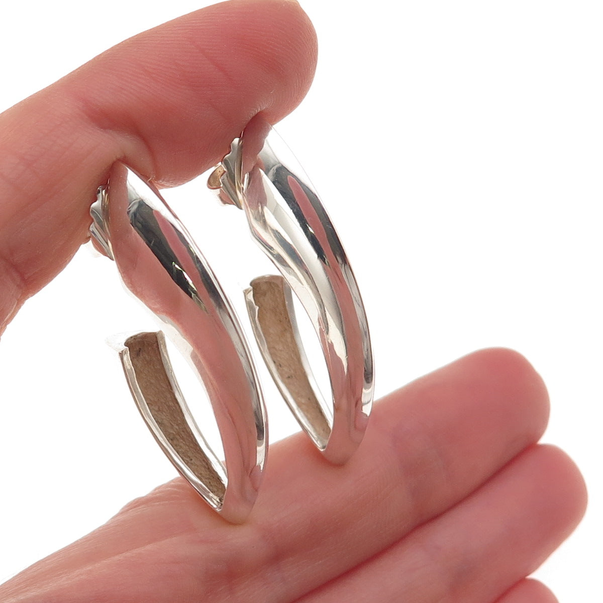 Krypell 925 Sterling Silver 14K Gold Posts Vintage Modernist Hoop Earrings
