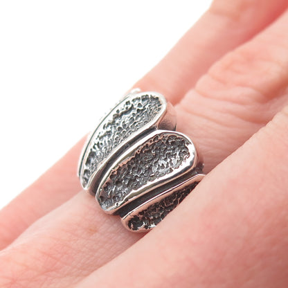 925 Sterling Silver Vintage EFS Mexico Modernist Oxidized Ring Size 6.75