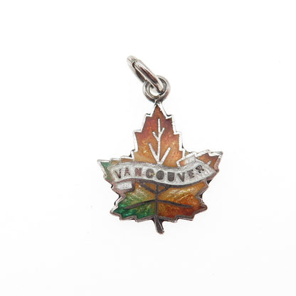 925 Sterling Silver Vintage Enamel Vancouver Maple Leaf Mini Charm Pendant