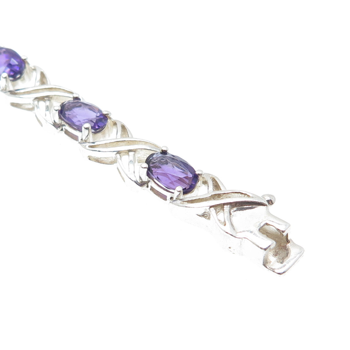 ROSS SIMONS 925 Sterling Silver Vintage Real Amethyst X Link Bracelet 7"
