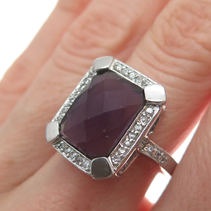 925 Sterling Silver Real Amethyst & C Z Ring Size 6.75