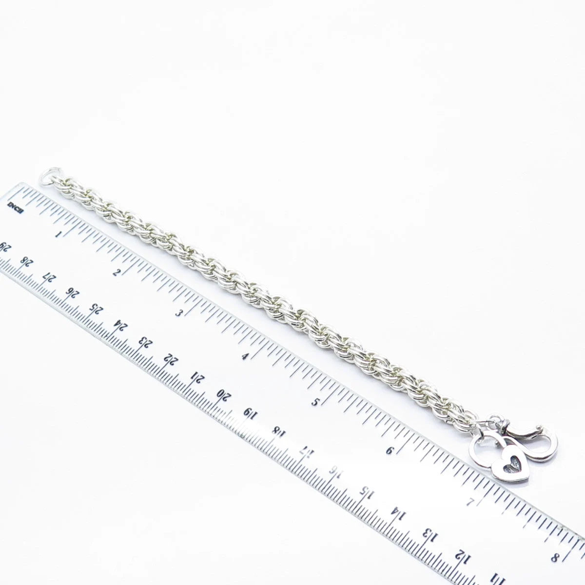 925 Sterling Silver Vintage Heart Lock Charm Twisted Rope Link Bracelet 6.75"