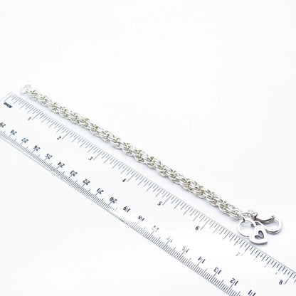 925 Sterling Silver Vintage Heart Lock Charm Twisted Rope Link Bracelet 6.75"
