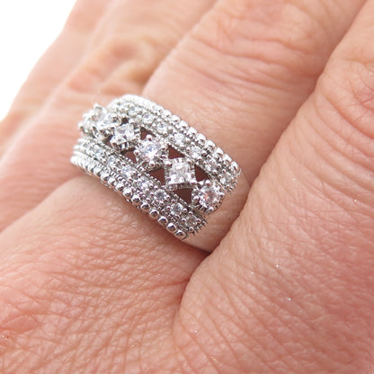 MEDA 925 Sterling Silver Princess & Round-Cut C Z Ring Size 7