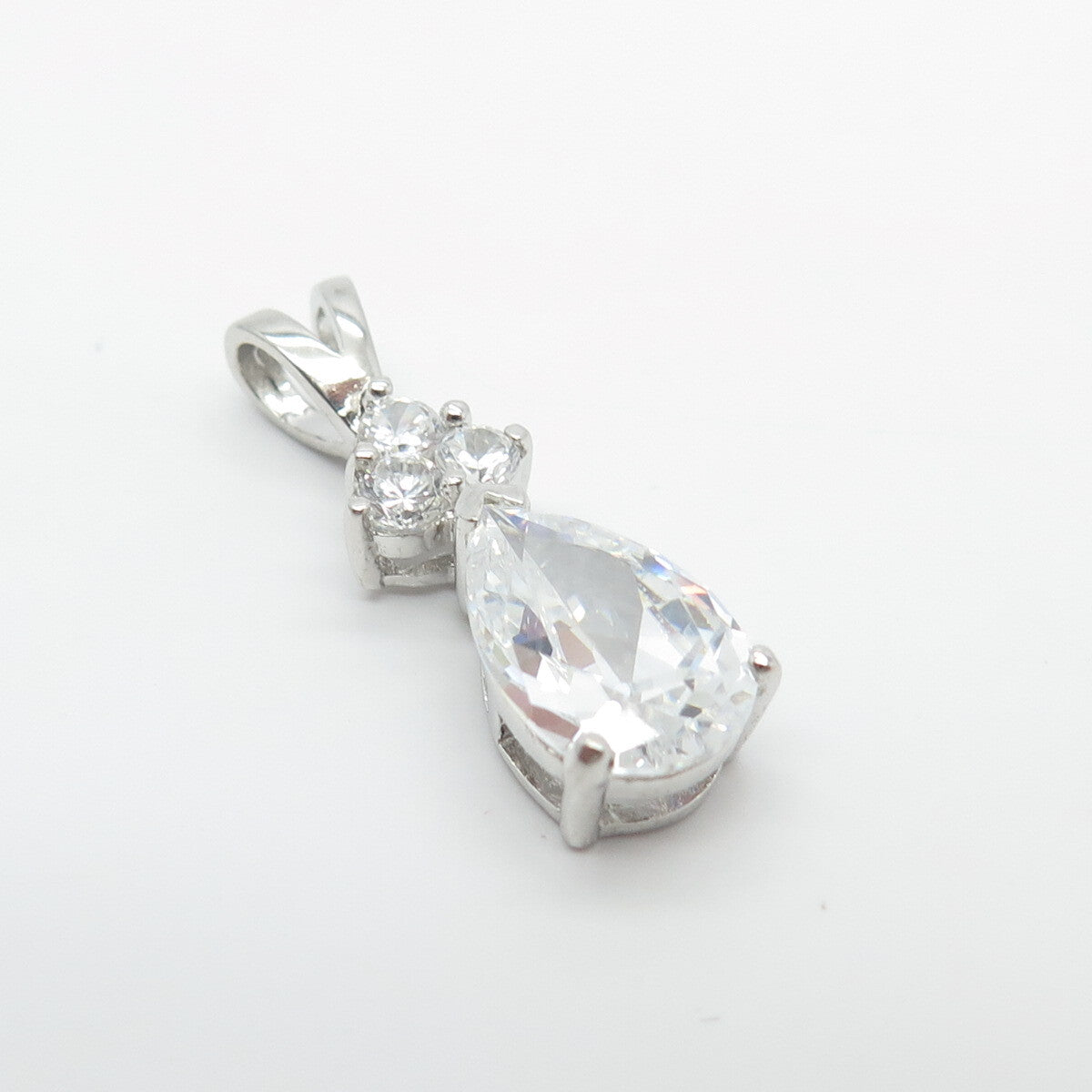 925 Sterling Silver C Z Teardrop Slide Pendant