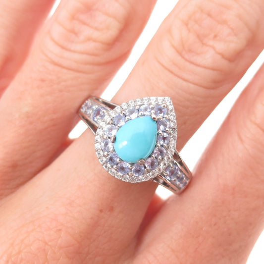 Chuck Clemency 925 Sterling Silver Real Turquoise Tanzanite & Topaz Ring Size 9
