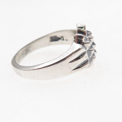 925 Sterling Silver Vintage Mexico Modernist Peak Oxidized Ring Size 7.5