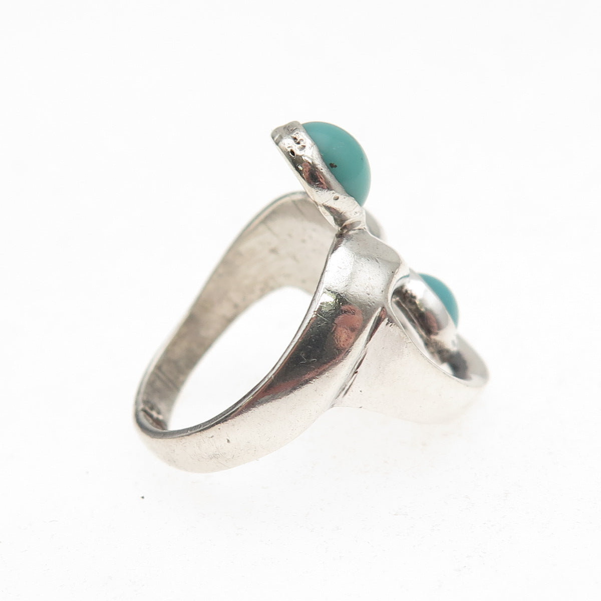 925 Sterling Silver Vintage Real Turquoise Modernist Oxidized Ring Size 5