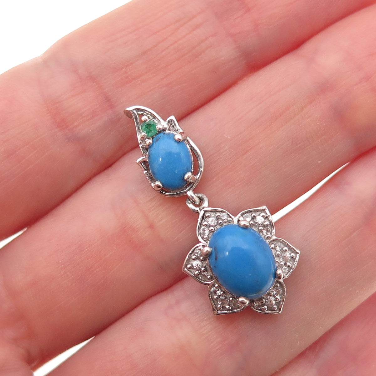 Chuck Clemency Sterling Silver Vintage Real Lapis Emerald & C Z Slide Pendant