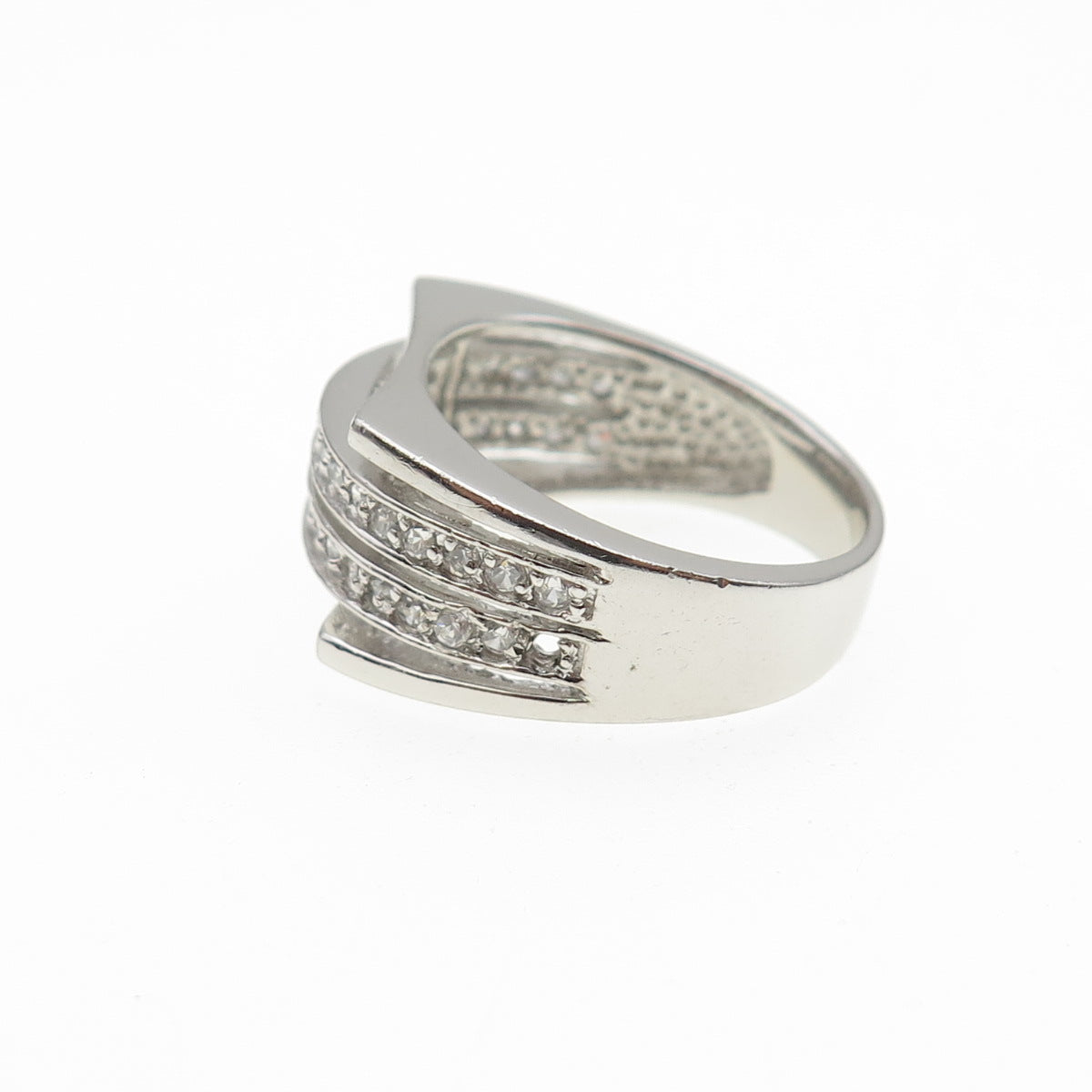 925 Sterling Silver Round-Cut C Z Multi-Row Ring Size 8