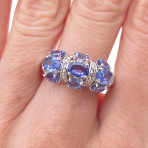 925 Sterling Silver Real Tanzanite & White Topaz Ring Size 8