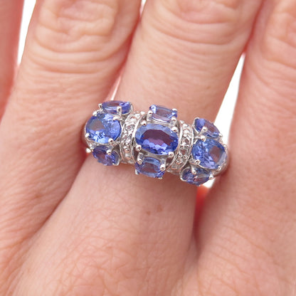 925 Sterling Silver Real Tanzanite & White Topaz Ring Size 8