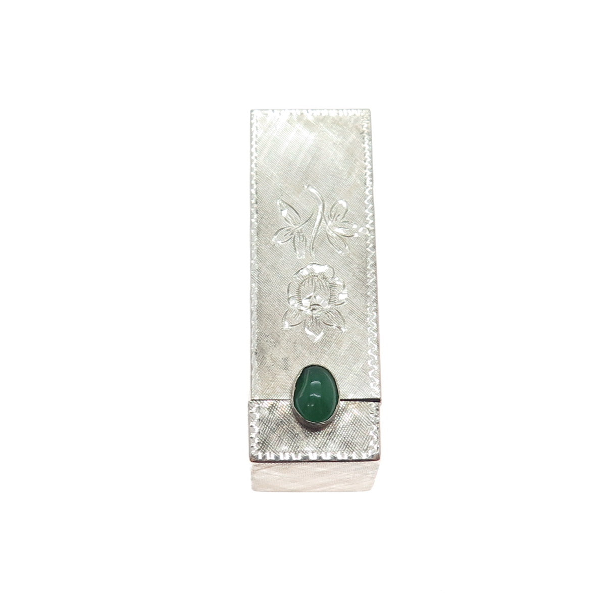 800 Silver Antique Art Deco Real Green Onyx Engraved Tube Slide Lipstick Case