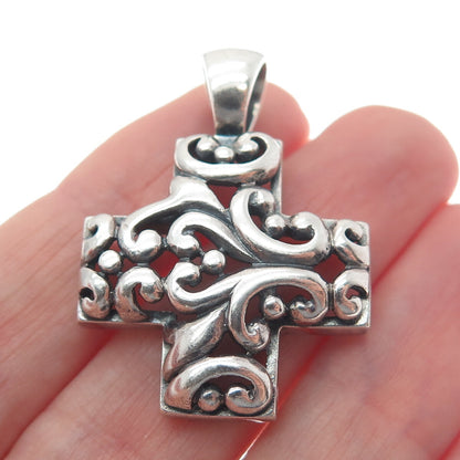 925 Sterling Silver Vintage Ornate Cross Oxidized Pendant
