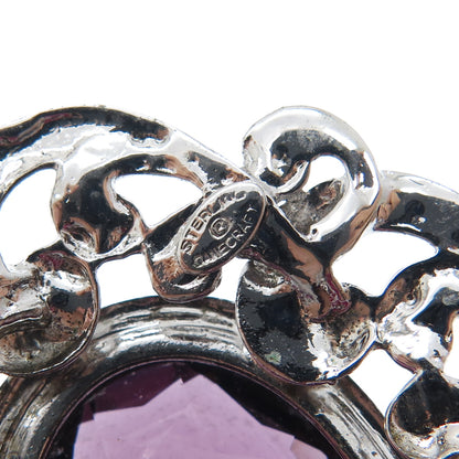 DANECRAFT 925 Sterling Silver Antique Real Amethyst Flower Pin Brooch / Pendant