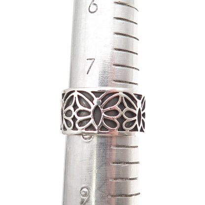 925 Sterling Silver Vintage Butterfly Oxidized Wide Band Ring Size 8
