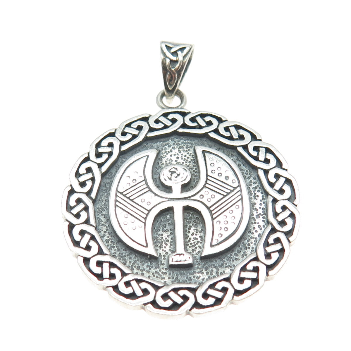 PETER STONE 925 Sterling Silver Vintage Celtic Knot Symbol Oxidized Pendant