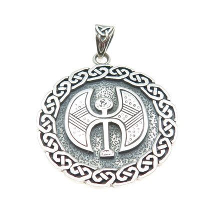 PETER STONE 925 Sterling Silver Vintage Celtic Knot Symbol Oxidized Pendant