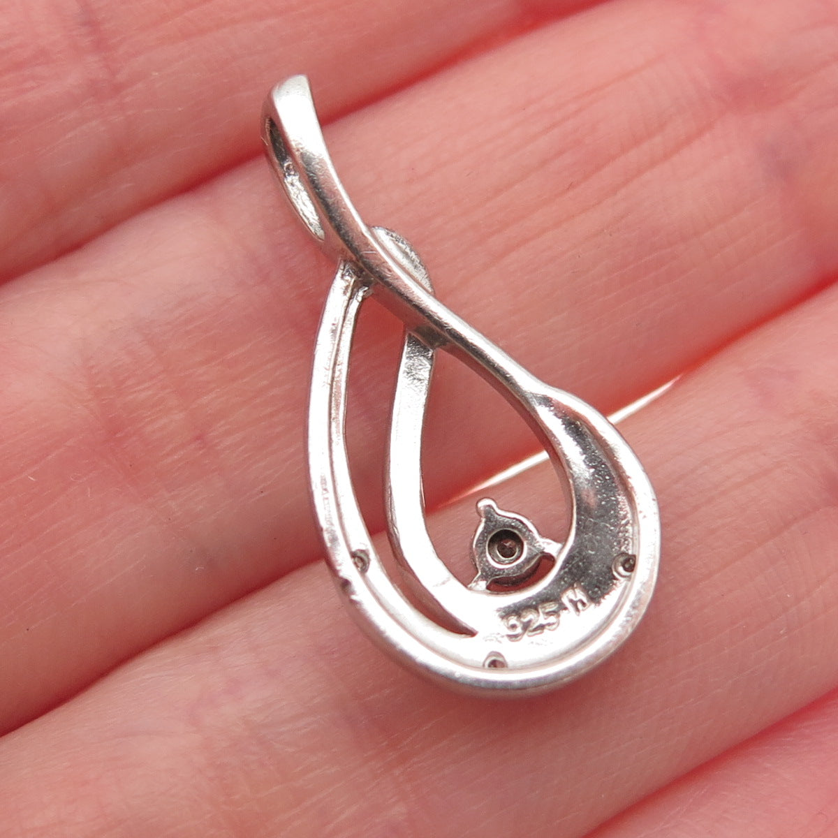 925 Sterling Silver Real Round-Cut Diamond Teardrop Charm Pendant