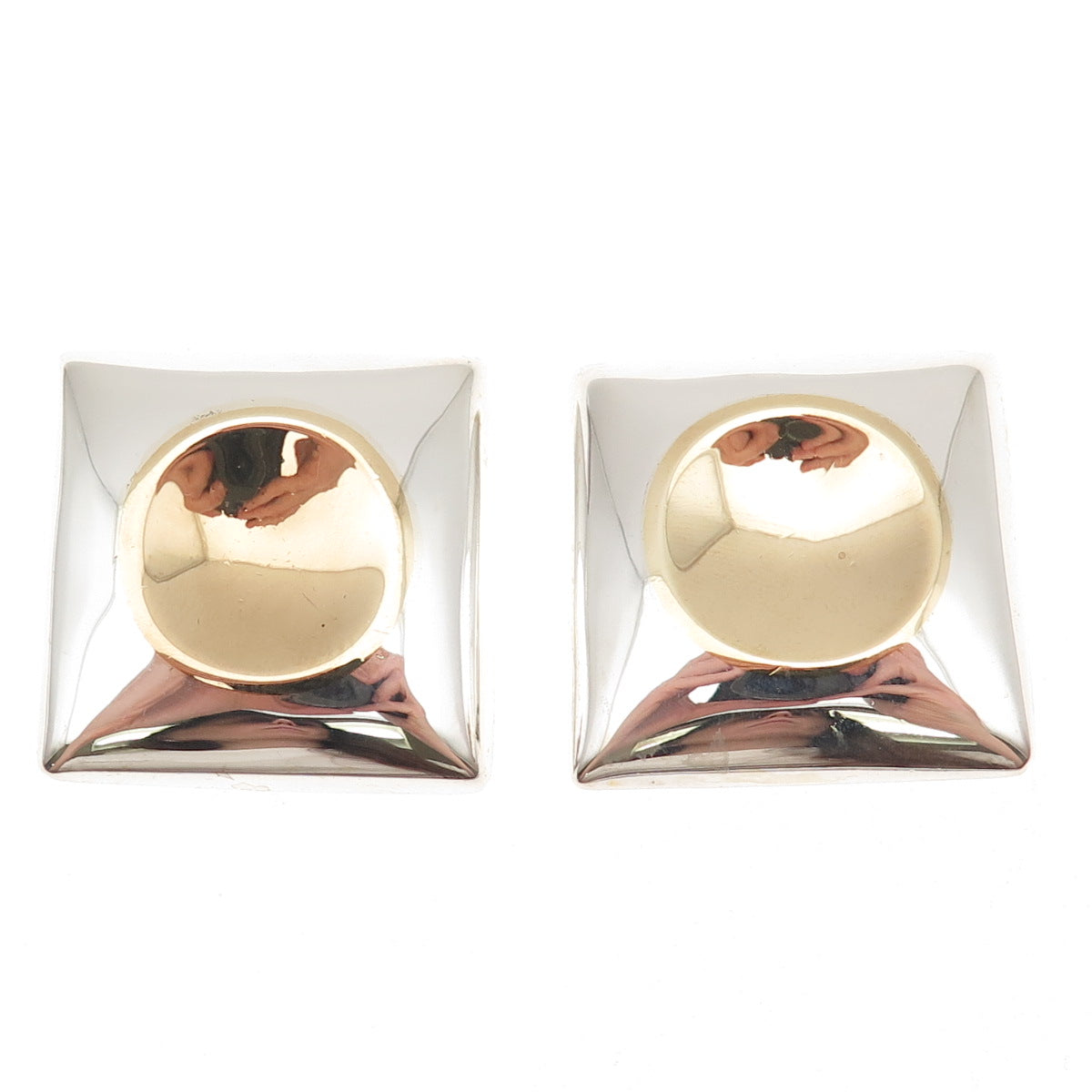 925 Sterling Silver 2-Tone Vintage Mexico Modernist Clip On Earrings