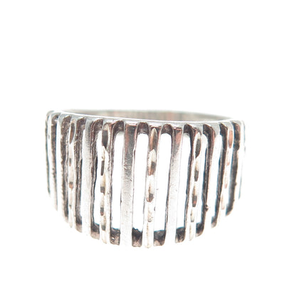 925 Sterling Silver Vintage Modernist Diamond-Cut Ribbed Ring Size 7.75