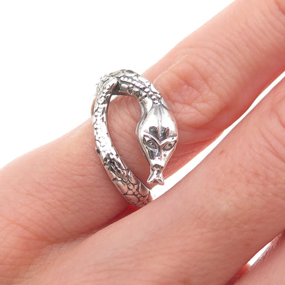 925 Sterling Silver Vintage Snake Oxidized Adjustable Ring Size 3.5