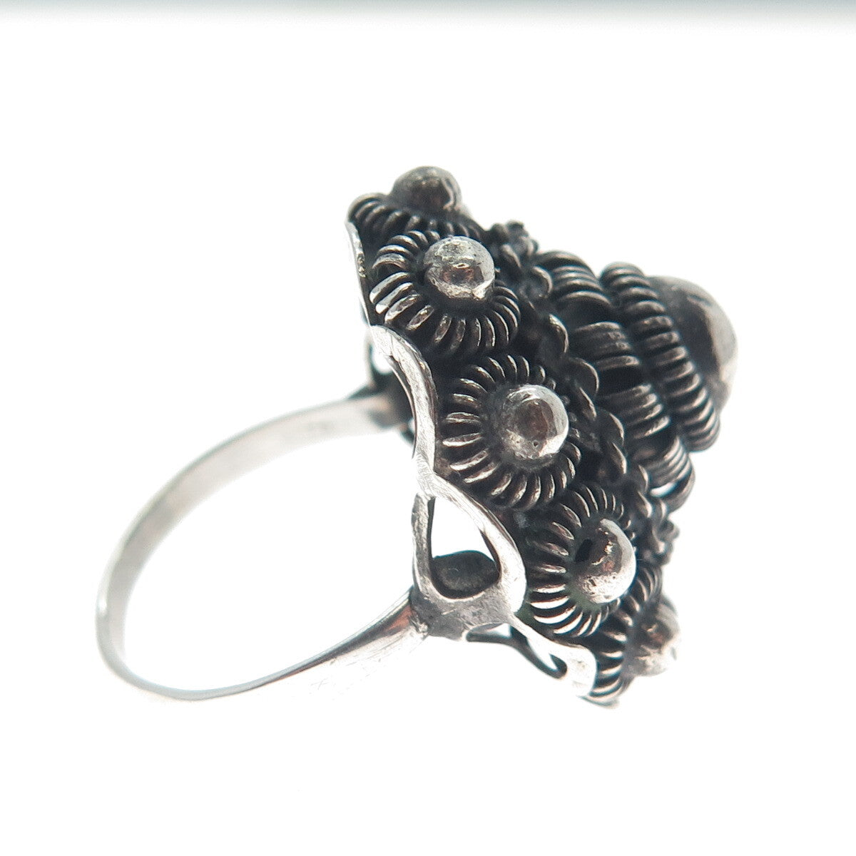 925 Sterling Silver Antique Germany Cannetille Oxidized Dome Ring Size 5.25