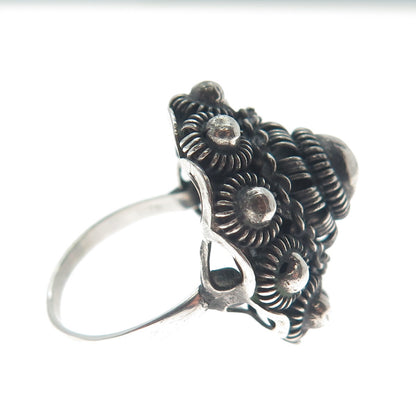 925 Sterling Silver Antique Germany Cannetille Oxidized Dome Ring Size 5.25