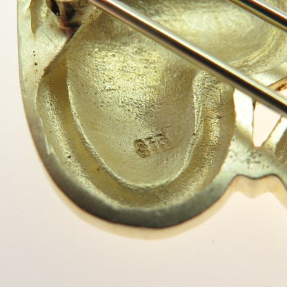 925 Sterling Silver Gold Plated Vintage Double Locked Heart Pin Brooch