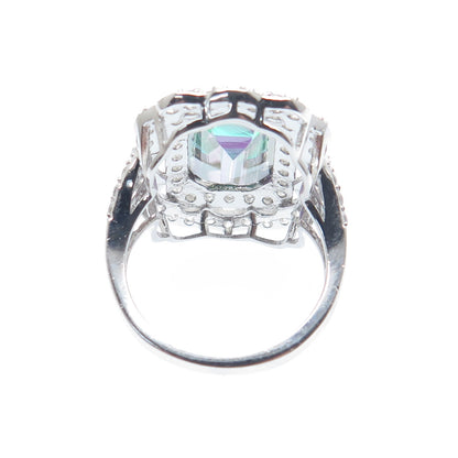 DSMK 925 Sterling Silver Real Mystic Topaz Gem & C Z Sparkle Ring Size 7.25
