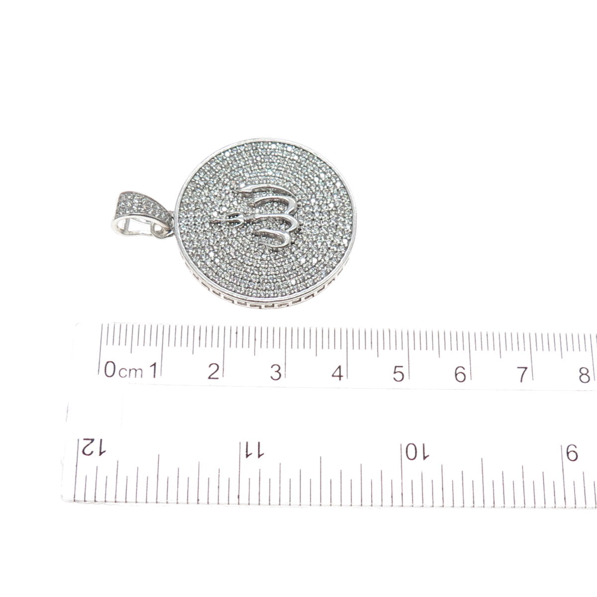 925 Sterling Silver Round-Cut C Z Allah Muslim Religious Charm Pendant