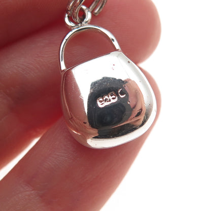 925 Sterling Silver Enamel Round-Cut C Z Ladies Purse Charm Pendant