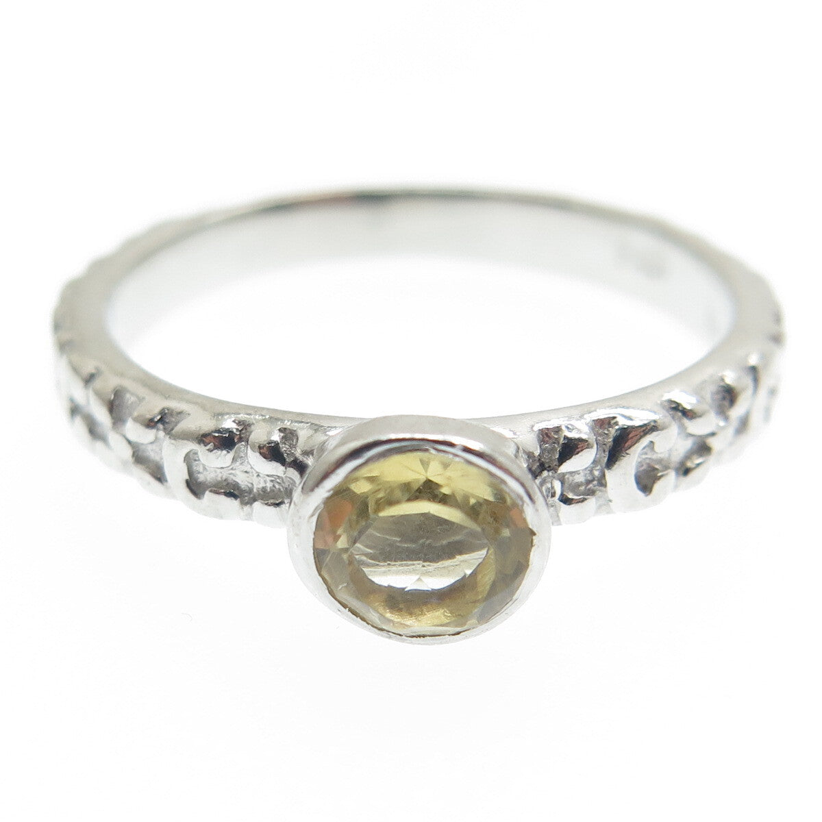 FADI 925 Sterling Silver Checkered Citrine Gem Letter "C" Floral Ring Size 8