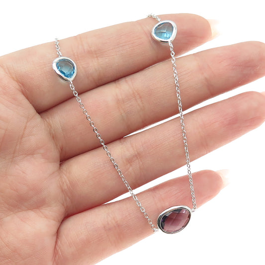 925 Sterling Silver Real Blue Topaz & Amethyst By The Yard Chain Necklace 22-24"