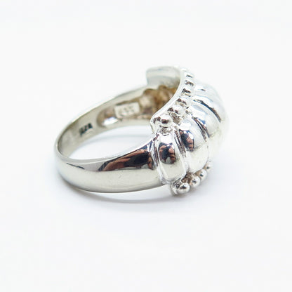 925 Sterling Silver Ribbed Beaded Ring Size 7.25