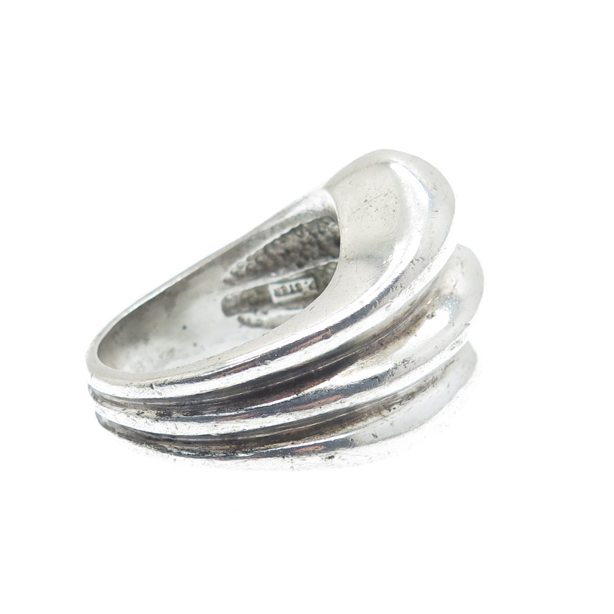 925 Sterling Silver Vintage Modernist Puffy Ribbed Oxidized Ring Size 8